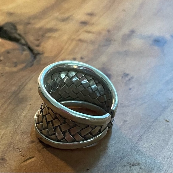 Sterling Silver 925 Adjustable Basket Weave Concave Ring Size 8 - Picture 3 of 8
